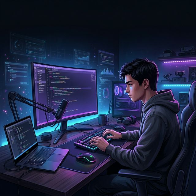 Student developer working at computer desk – Akshit Kumar